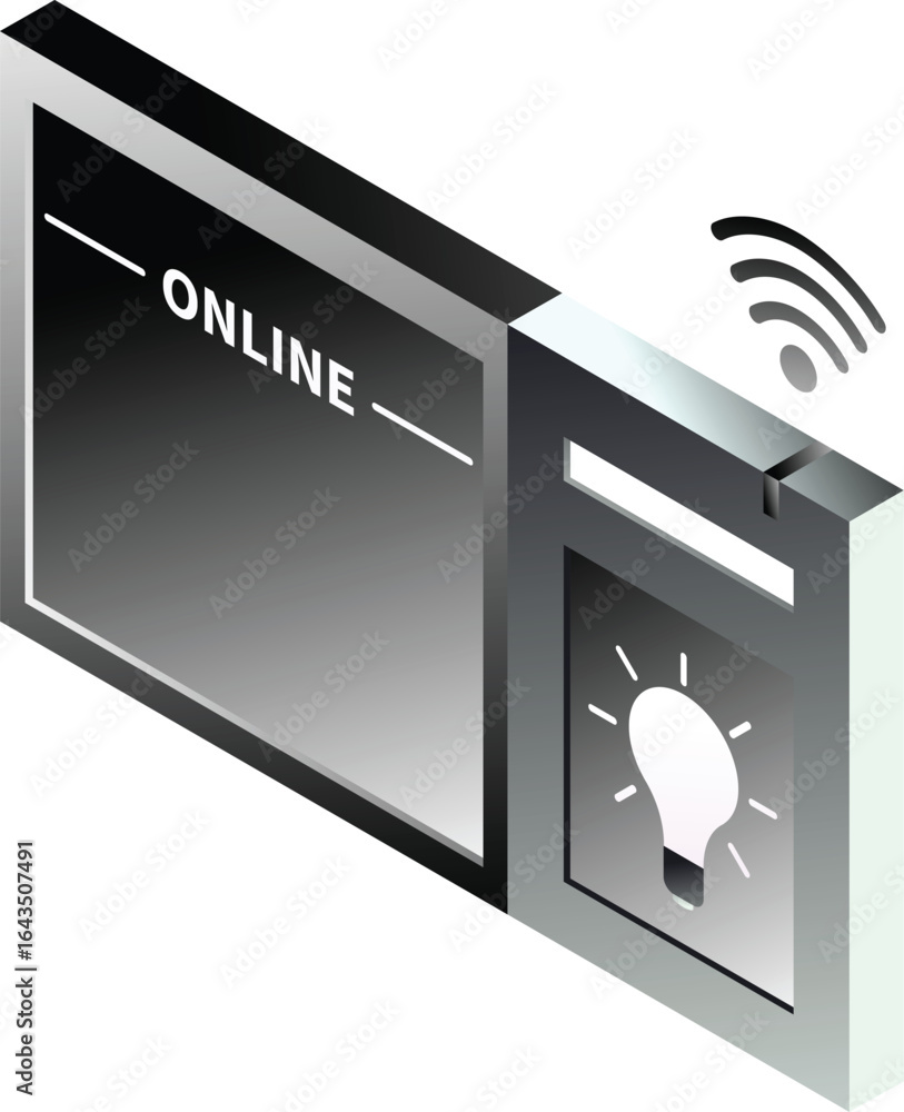 Poster a stylized black device labeled 