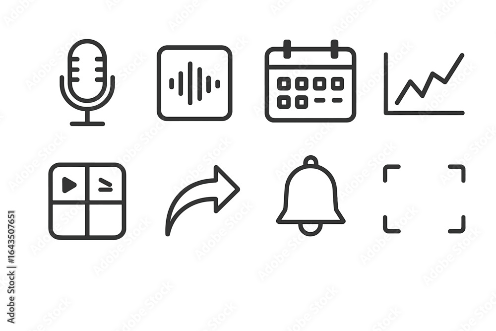 Poster useful icons representing various functionalities for digital applications including communication, 