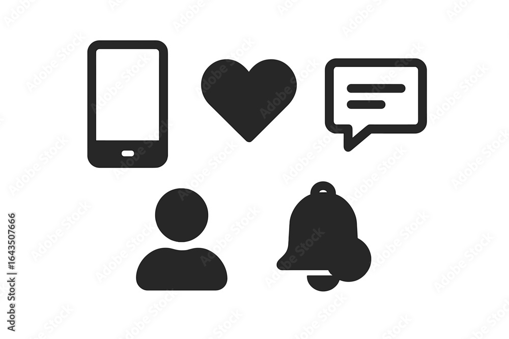 Poster symbols of communication and connection represented through icons on a modern digital interface