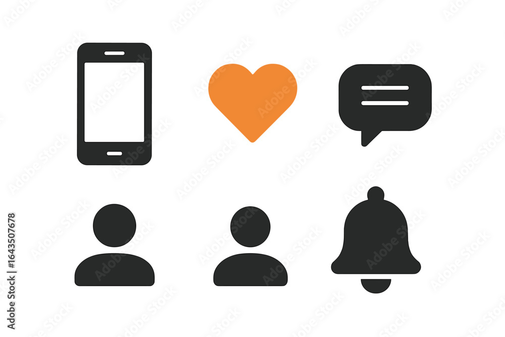 Poster icons representing social media interactions and notifications displayed on a digital screen