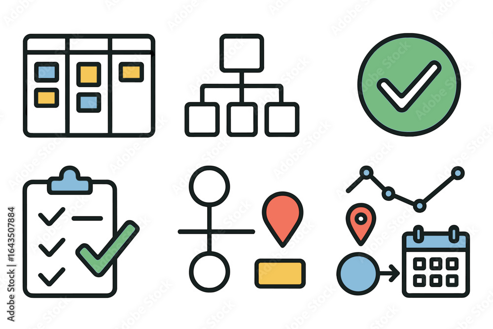 Poster visual representation of project management tools and workflow processes in a digital format