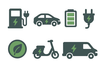 Electric transportation icons representing sustainability in urban mobility and eco-friendly alternatives