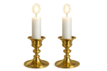 White candles glowing on golden holders, casting soft light against transparent backdrop, radiating elegant warmth