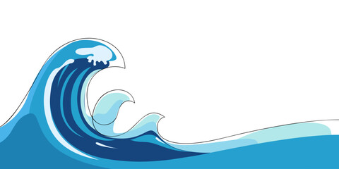 Single line drawing of a wave. Colored continuous line icon. Vector illustration.