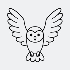 Silhouette cute cartoon owl flying line art vector illustration