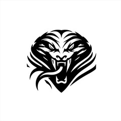 Fototapeta premium Aggressive black tiger head emblem with open mouth and fangs