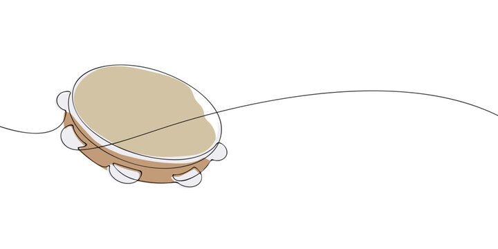 Single line drawing of a tambourine. Colored continuous line icon. Vector illustration.