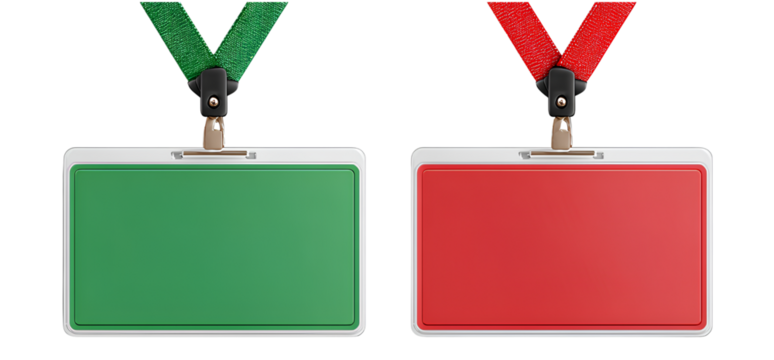 Set of Blank Green and Red ID Badge Holder Images with Transparent Background