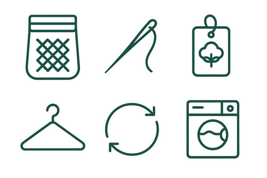 Icons representing sewing and laundry activities for home care and textile management solutions