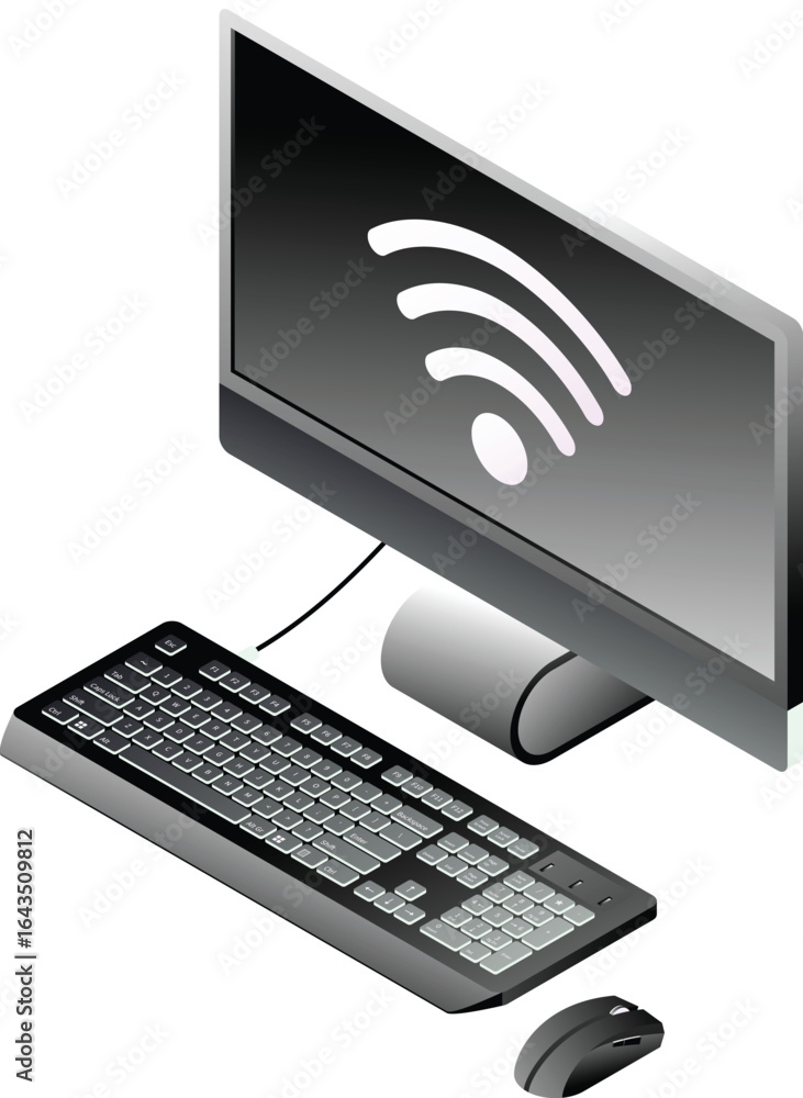 Aufkleber a computer displaying a wifi symbol is pictured.