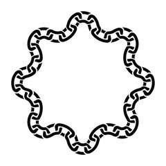 Minimalist black chain star frame with geometric rectangular links looping continuously. Isolated on white, bold contrast. Symbolizes strength and order, clean vector illustration.