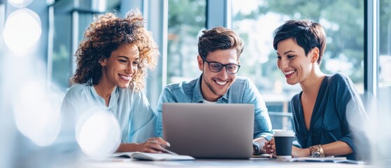 The collaborative atmosphere of friends enjoying a productive meeting with a laptop.