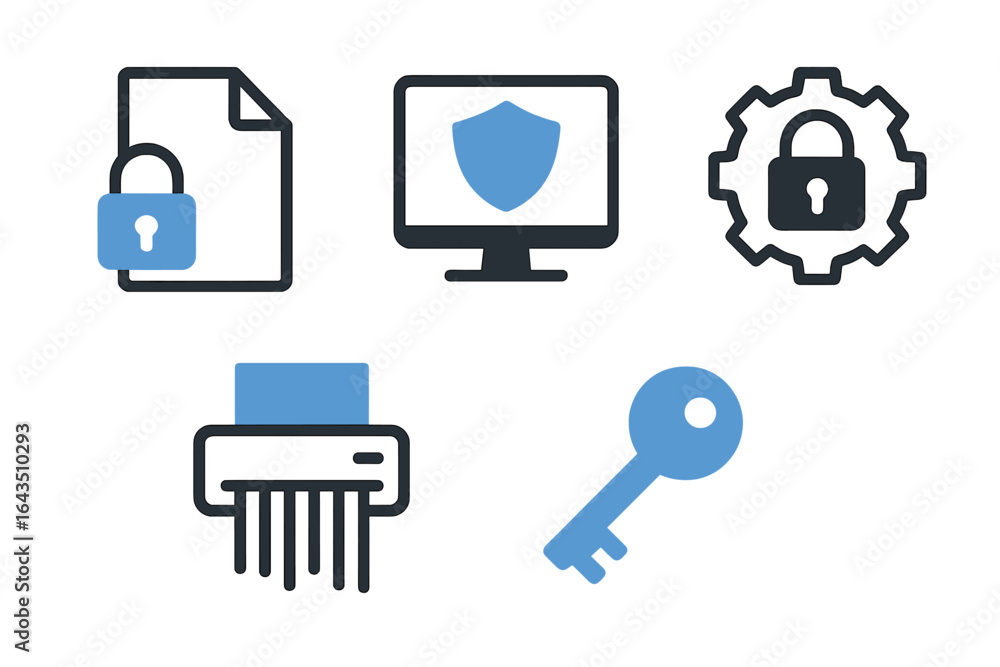 Aufkleber collection of security icons depicting data protection and access control strategies for cybersecuri