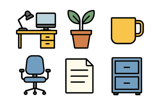 Workspace elements including a desk, computer, and plant create a productive environment for daily tasks