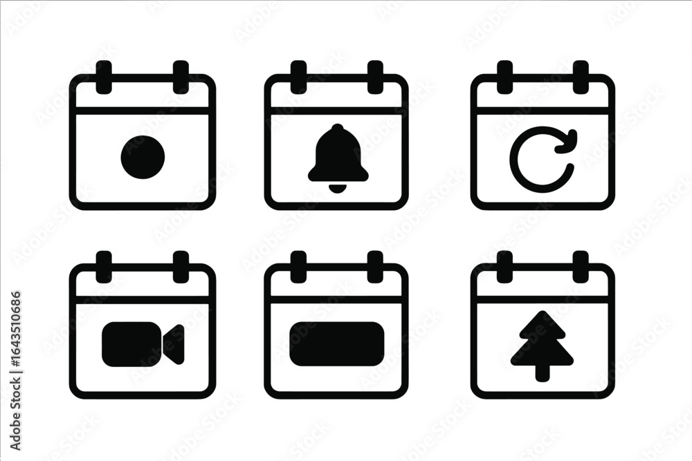 Poster calendar icons representing various activities and notifications for task management and planning pu