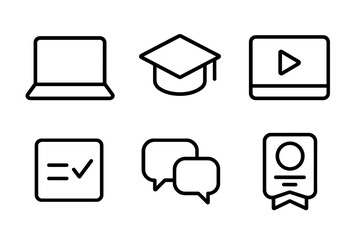 Education and learning symbols representing online courses and academic achievements in a digital format