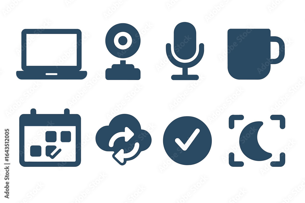 Poster digital tools and elements for remote work and online communication in a modern workspace environmen