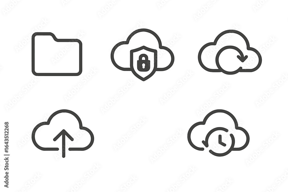 Poster cloud storage icons representing file organization, security, and backup options for digital managem