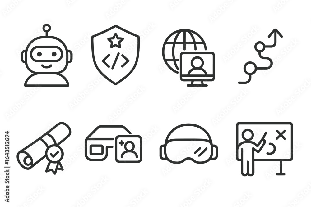 Aufkleber innovative technology icons representing digital education, coding, and virtual interaction in a mod