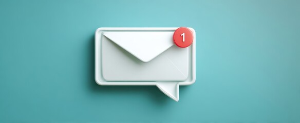 The modern message notification icon with an alert badge on a blue background.