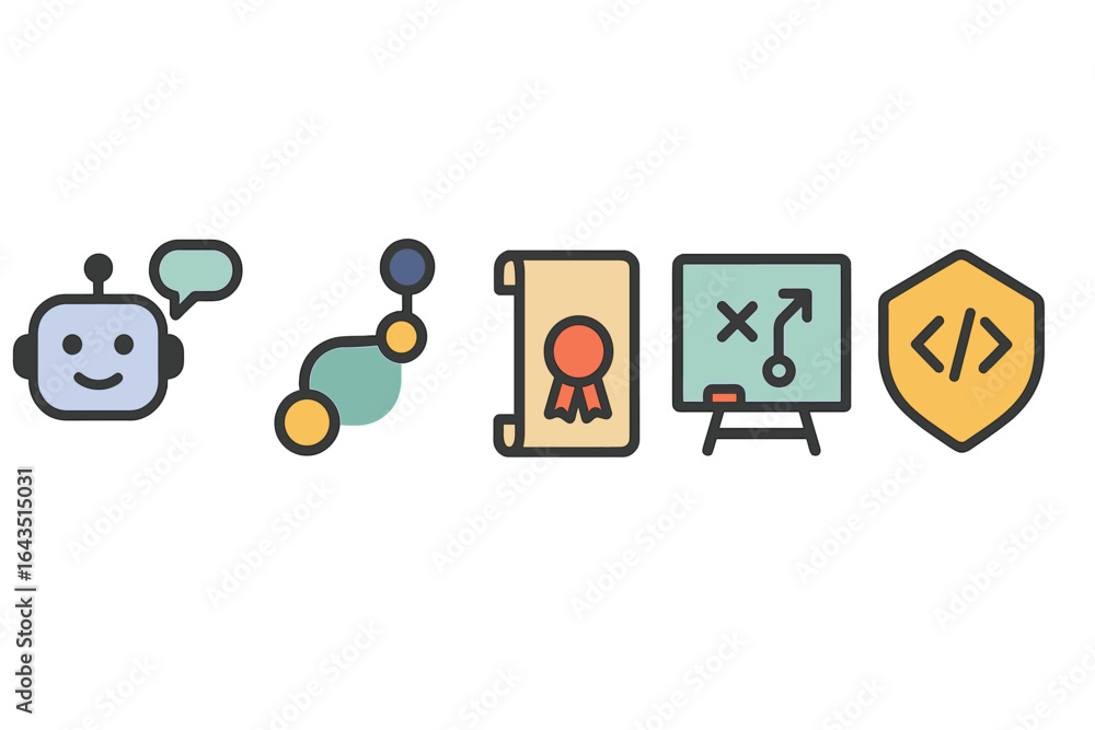 Poster creative icons representing technology, learning, and problem-solving in a modern design context