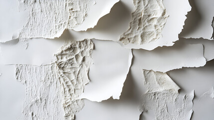 Abstract texture of layered plaster creates a visually interesting with peeling and rough edges, showcasing depth and tactile quality.