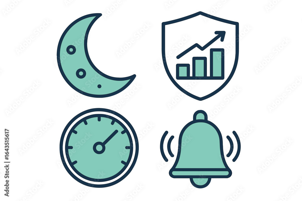 Poster visual elements representing time management, productivity, and alerts in a modern digital workspace