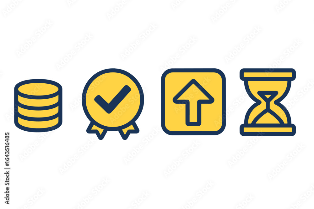 Poster visual representation of database management icons in a flat design style featuring evaluation, uplo