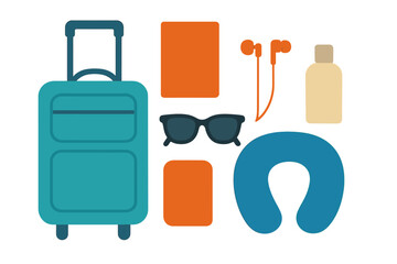 Travel essentials for a comfortable journey including luggage, personal items, and accessories