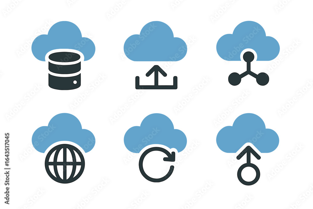 Poster cloud computing symbols illustrating various services and functionalities in technology applications
