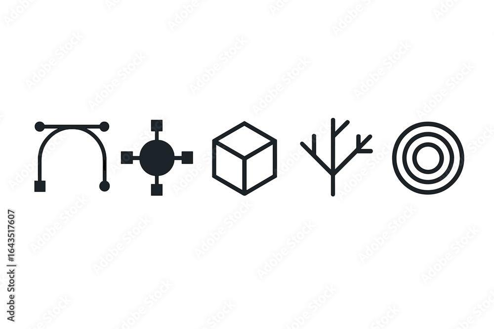 Aufkleber graphic design symbols representing various geometric shapes and elements in a modern, minimalistic 