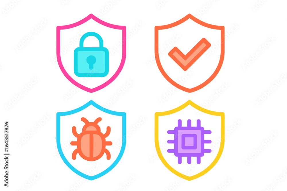 Aufkleber security symbols representing protection measures for data integrity and privacy in digital environm