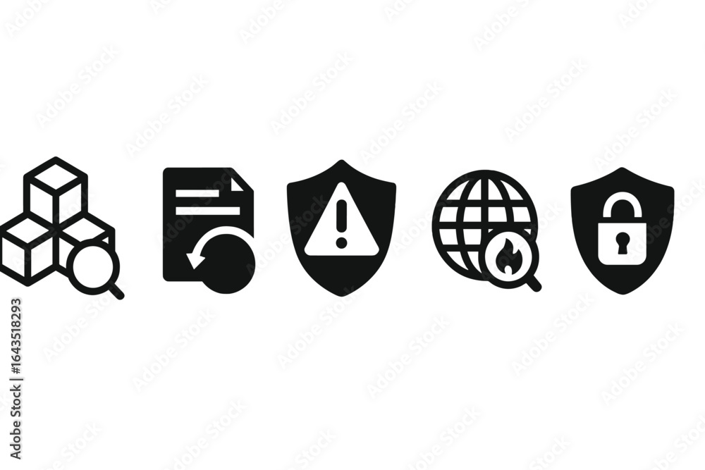 Poster security icons representing data protection and risk management in a digital environment