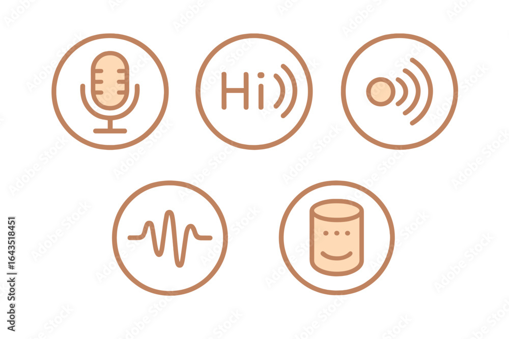 Poster icons illustrating audio communication and sound elements in a minimalist design, suitable for digit