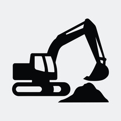 Silhouette excavator digging ground construction equipment heavy machinery vector illustration