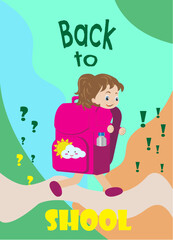 Back to school poster or flyer background template. School backpack, education concept. Vector illustration.
