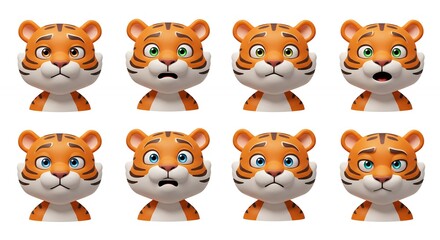 Fototapeta premium Cartoon tiger faces expressions collection