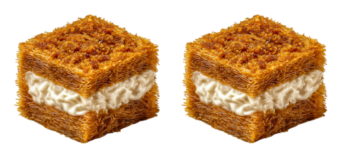 Traditional Middle Eastern Kunafa Dessert Cubes with Transparent Background