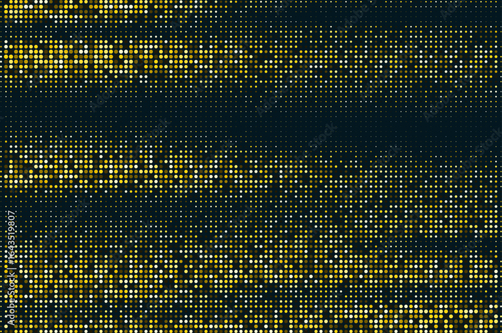 Poster abstract gold halftone circles luxury pattern consists of different dots isolated on dark background