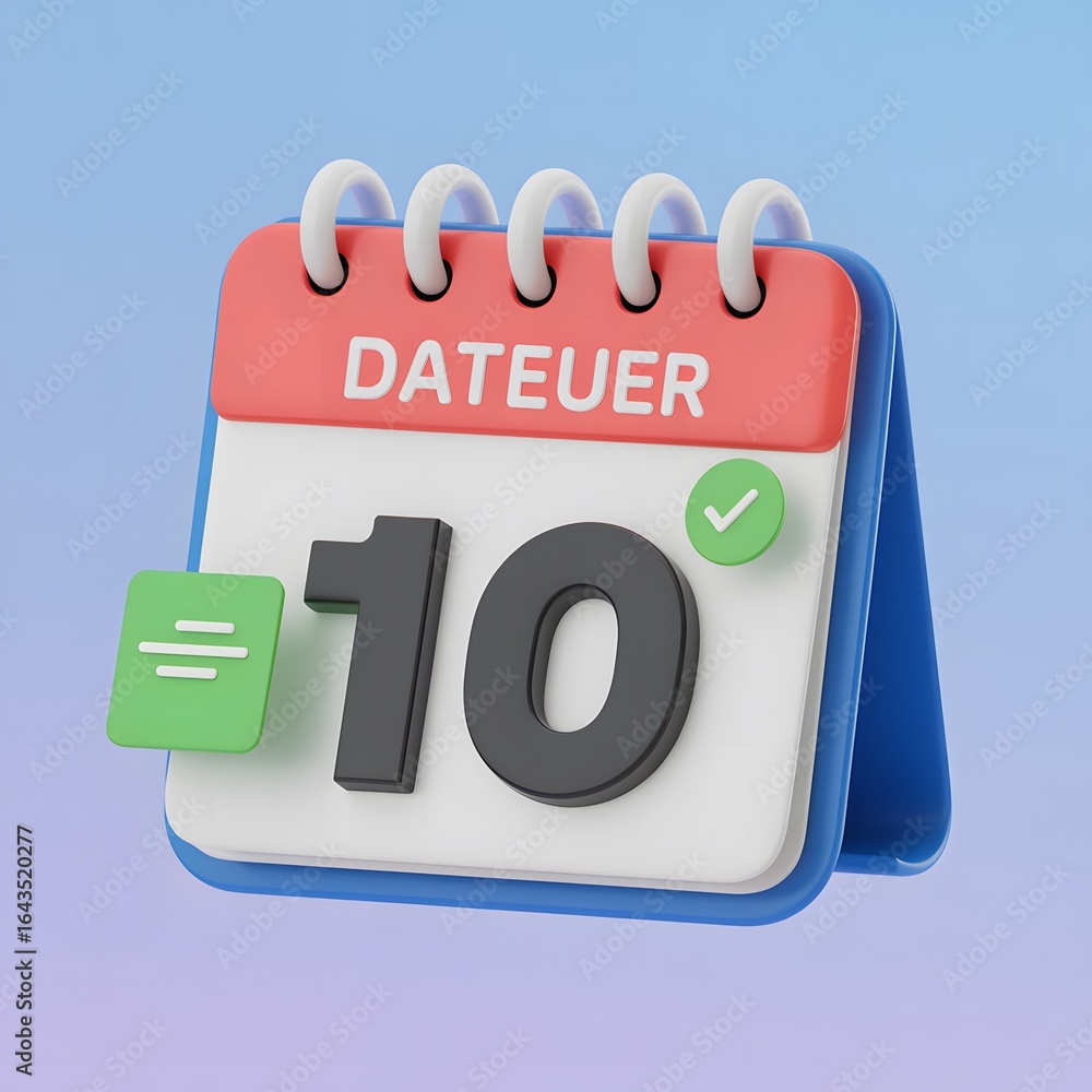 Poster digital illustration of a modern calendar displaying the date ten with task and confirmation icons