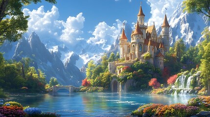 Enchanting fantasy castle by a serene lake