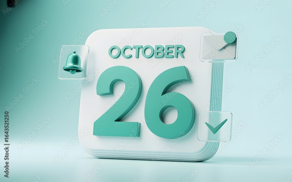 Poster elegant october 26th calendar rendering with notifications and tasks in a modern style for reminders