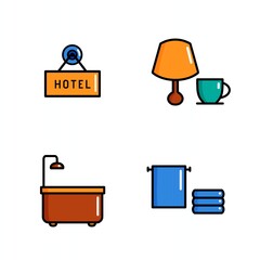 furniture icon set of hotel concept colorful flat illustration.