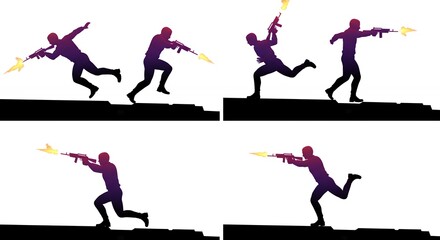 Silhouette figures in action