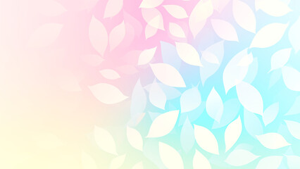 パステルカラーのグラデーション背景に舞う白い葉のシルエット