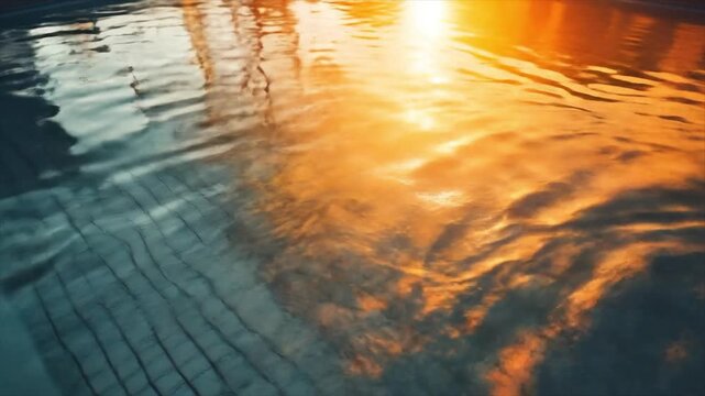 夕日と風になびくプールの水面の動画