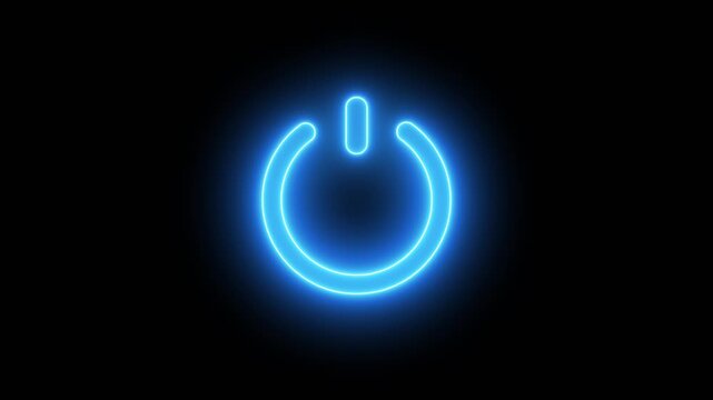 Neon Power reset button sign icon animation isolated on black background
