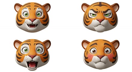 Tiger faces expressions cartoon illustration design