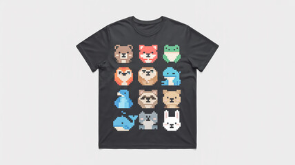 Pixelated animal portraits on black t shirt pixel art animals