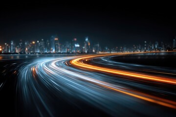 Obraz premium Night city lights blur on curved road